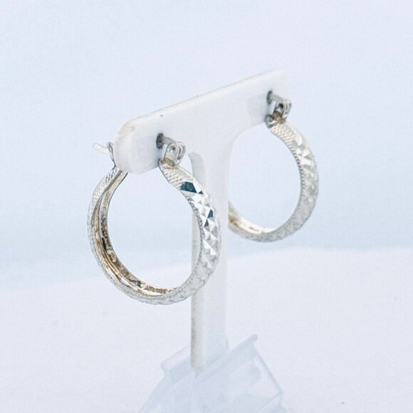 Vintage Estate Sterling Silver 925 Diamond-Cut Textured Hoop Earrings 3.41g - Picture 3 of 12
